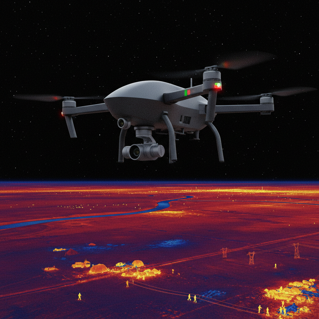 Drone thermal imaging over landscape